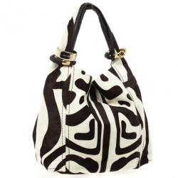 Pre Owned Jimmy Choo Brown and White Zebra Print Pony Hair Saba Large Hobo Bag
