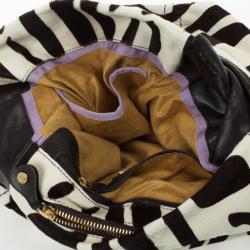 Pre Owned Jimmy Choo Brown and White Zebra Print Pony Hair Saba Large Hobo Bag