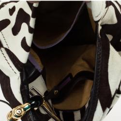 Pre Owned Jimmy Choo Brown and White Zebra Print Pony Hair Saba Large Hobo Bag
