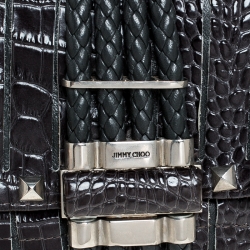 Pre Owned Jimmy Choo Black Croc Embossed Leather Studded Chandra Clutch