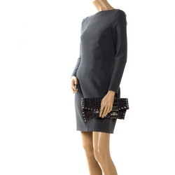 Pre Owned Jimmy Choo Black Croc Embossed Leather Studded Chandra Clutch