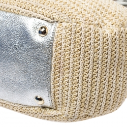 Pre Owned Jimmy Choo Beige/Silver Raffia and Shimmer Leather Rania Tote