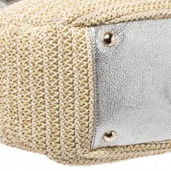 Pre Owned Jimmy Choo Beige/Silver Raffia and Shimmer Leather Rania Tote