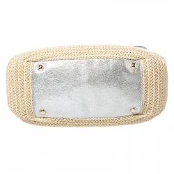 Pre Owned Jimmy Choo Beige/Silver Raffia and Shimmer Leather Rania Tote