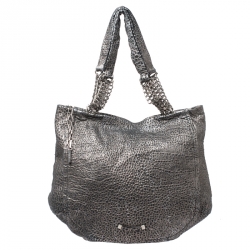 Jimmy Choo Black/Silver Embossed Leather Multichain Tote