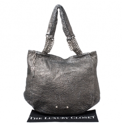 Jimmy Choo Black/Silver Embossed Leather Multichain Tote