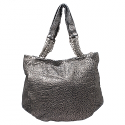 Jimmy Choo Black/Silver Embossed Leather Multichain Tote