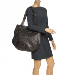 Jimmy Choo Black/Silver Embossed Leather Multichain Tote