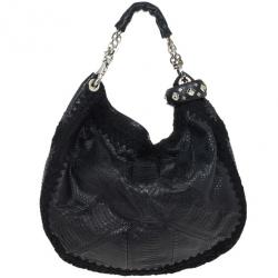 Pre Owned Jimmy Choo Sky Snakeskin Crocheted Hobo