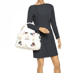Pre Owned Jimmy Choo White Leather and Fur  Tulita Shoulder Bag