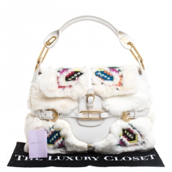 Pre Owned Jimmy Choo White Leather and Fur  Tulita Shoulder Bag