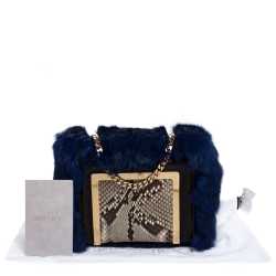 مملوكة مسبقًا Jimmy Choo Blue Fur and Python Ava Crossbody Bag