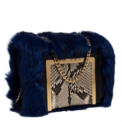 مملوكة مسبقًا Jimmy Choo Blue Fur and Python Ava Crossbody Bag