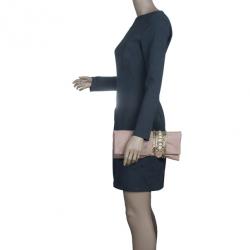 Pre Owned Jimmy Choo Blush Pink Distressed Leather Embellished Chandra Clutch