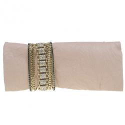 Pre Owned Jimmy Choo Blush Pink Distressed Leather Embellished Chandra Clutch