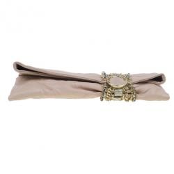 Pre Owned Jimmy Choo Blush Pink Distressed Leather Embellished Chandra Clutch