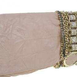 Pre Owned Jimmy Choo Blush Pink Distressed Leather Embellished Chandra Clutch