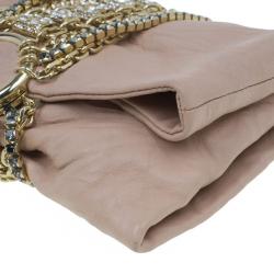 Pre Owned Jimmy Choo Blush Pink Distressed Leather Embellished Chandra Clutch