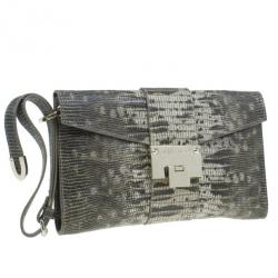 Pre Owned Jimmy Choo Grey Python Rivera Clutch