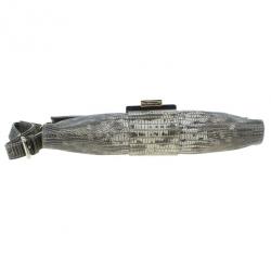 Pre Owned Jimmy Choo Grey Python Rivera Clutch