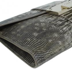 Pre Owned Jimmy Choo Grey Python Rivera Clutch