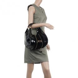 Pre Owned Jimmy Choo Black Patent and Suede Middle Zip Hobo