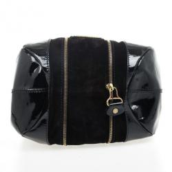 Pre Owned Jimmy Choo Black Patent and Suede Middle Zip Hobo