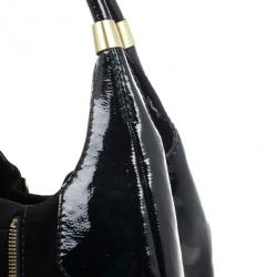 Pre Owned Jimmy Choo Black Patent and Suede Middle Zip Hobo