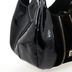 Pre Owned Jimmy Choo Black Patent and Suede Middle Zip Hobo