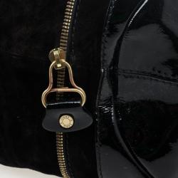 Pre Owned Jimmy Choo Black Patent and Suede Middle Zip Hobo