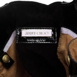 Pre Owned Jimmy Choo Black Patent and Suede Middle Zip Hobo