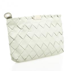 مملوكة مسبقًا Jimmy Choo White Leather Zulu Woven Clutch