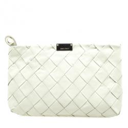 مملوكة مسبقًا Jimmy Choo White Leather Zulu Woven Clutch