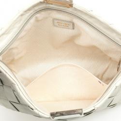 مملوكة مسبقًا Jimmy Choo White Leather Zulu Woven Clutch