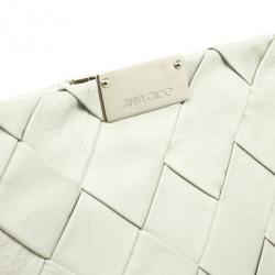 مملوكة مسبقًا Jimmy Choo White Leather Zulu Woven Clutch