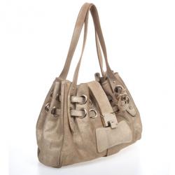 Pre Owned Jimmy Choo Metallic Gold Suede Ramona Tote Bag