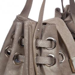 Pre Owned Jimmy Choo Metallic Gold Suede Ramona Tote Bag