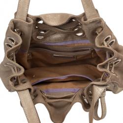 Pre Owned Jimmy Choo Metallic Gold Suede Ramona Tote Bag