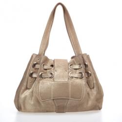 Pre Owned Jimmy Choo Metallic Gold Suede Ramona Tote Bag