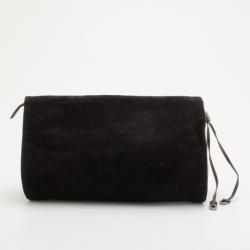 Pre Owned Jimmy Choo Black Suede Venus S Snakeskin Trimmed Beaded Clutch