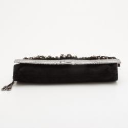 Pre Owned Jimmy Choo Black Suede Venus S Snakeskin Trimmed Beaded Clutch