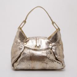 Pre Owned Jimmy Choo Gold Python Tulita Bag