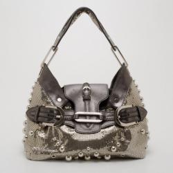 Pre Owned Jimmy Choo Silver Studded Chain Mail Tulita Hobo 