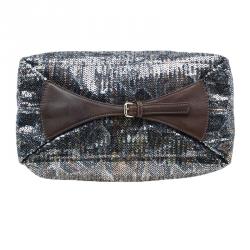 Pre Owned Jimmy Choo Brown Python Print Leather/Sequin Bea Tote Bag