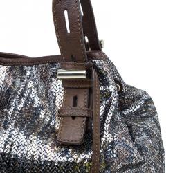 Pre Owned Jimmy Choo Brown Python Print Leather/Sequin Bea Tote Bag