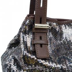 Pre Owned Jimmy Choo Brown Python Print Leather/Sequin Bea Tote Bag