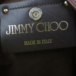 Pre Owned Jimmy Choo Brown Python Print Leather/Sequin Bea Tote Bag