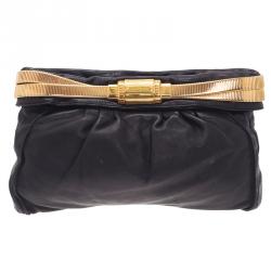 Pre Owned Jimmy Choo Black Leather Oversized Chain Zip Clutch