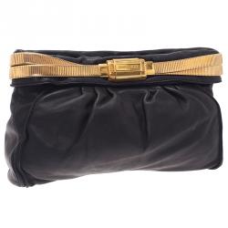 Pre Owned Jimmy Choo Black Leather Oversized Chain Zip Clutch