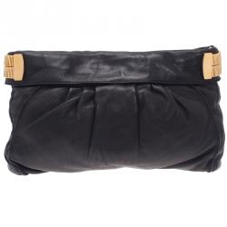 Pre Owned Jimmy Choo Black Leather Oversized Chain Zip Clutch